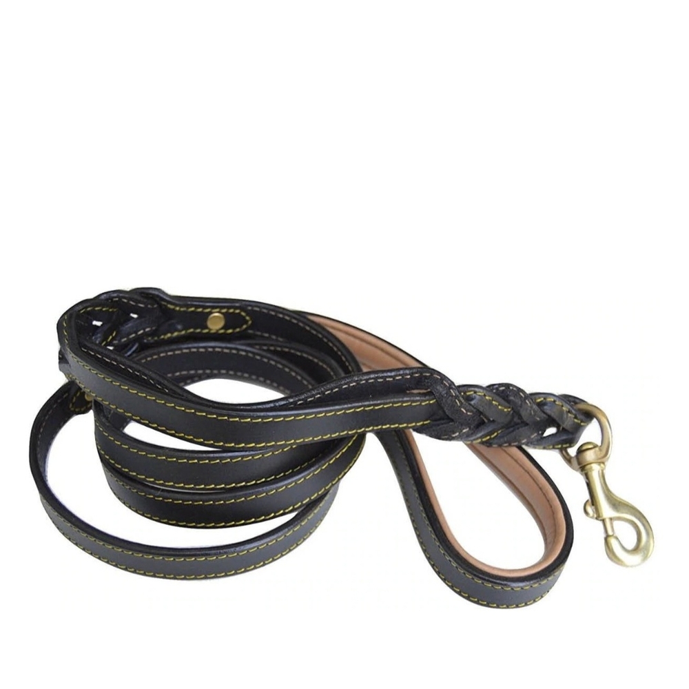Premium Black Leather Dog Leash